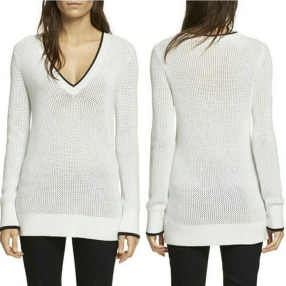 rag & bone Sweaters - RAG & BONE LONG WHITE V-NECK SWEATER